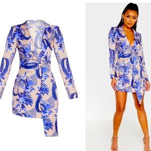 Nude floral wrap blazer dress